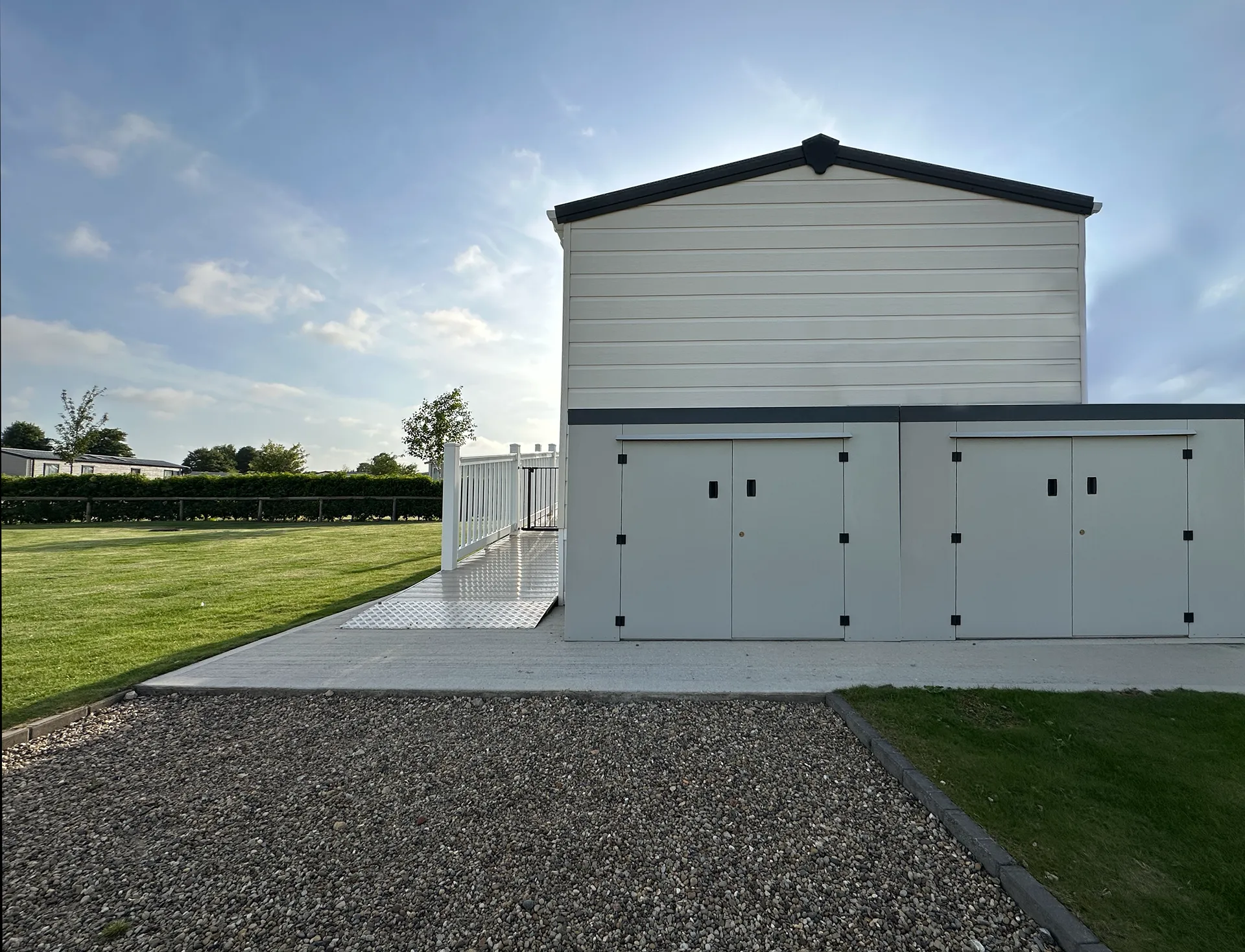 Birch Outdoors storage shed installed at a holiday park
